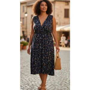 SIMPLY EMMA Blue Print Sleeveless Dress Ladies 3X XXXL